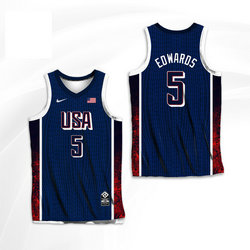 2024 Team USA #5 Anthony Edwards Navy Basketball Jerseys