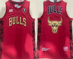 AAPE Chicago Bulls Red With Advertising Authentic Stitched NBA jersey