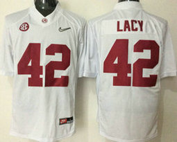 Alabama Crimson Tide #42 Eddie Lacy White Authentic Stitched NCAA Jersey