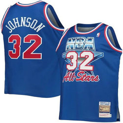All-Star #32 Magic Johnson Blue Hardwood Classics Jersey