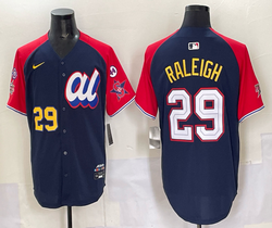 American League #29 Cal Raleigh Navy Red sleeves 2025 All-Star Jersey