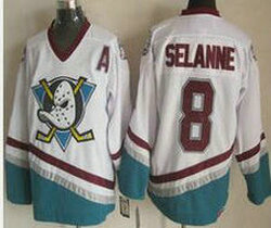 Anaheim Ducks #8 Teemu Selanne White Throwback Authentic Stitched NHL Jersey