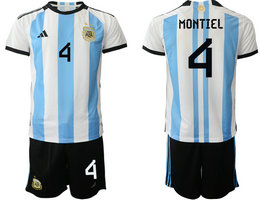 Argentina #4 MONTIEL Home 2022 World Cup National Soccer Jersey