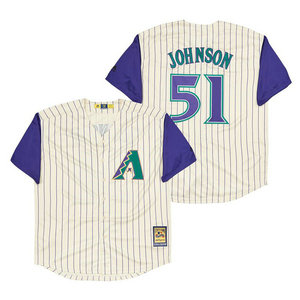 Arizona Diamondbacks #51 Randy Johnson Cream Purple sleeve Throwback Authentic Stitched MLB jersey
