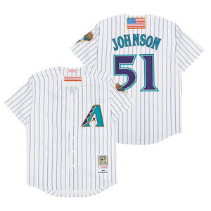 Arizona Diamondbacks #51 Randy Johnson White Purple stripe 2001 Throwback Authentic Stitched MLB jersey