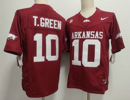 Arkansas Razorbacks #10 Taylen Green Red Authentic Stitched NCAA Jersey