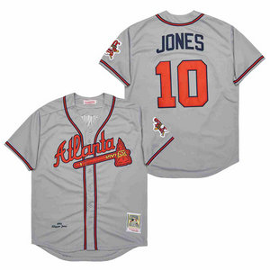 Atlanta Braves #10 Chipper Jones Gray 1995 Throwback Authentic Stitched MLB Jersey
