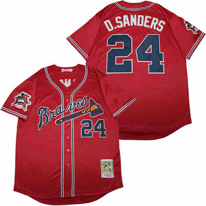 Atlanta Braves #24 Deion Sanders Red Throwback Authentic Stitched MLB Jersey