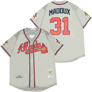 Atlanta Braves #31 Greg Maddux Gray 1995 Throwback Authentic Stitched MLB Jersey