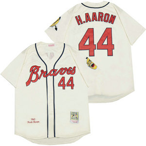 Atlanta Braves #44 Hank Aaron Cream 1963 Throwback Stitched MLB Jersey
