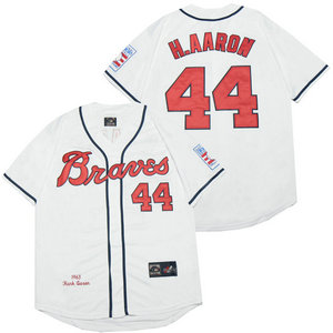 Atlanta Braves #44 Hank Aaron White 1963 World Series Throwback Stitched MLB Jersey