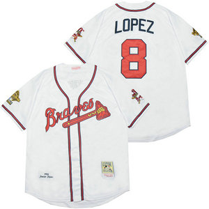Atlanta Braves #8 Javier Lopez White 1995 Throwback Authentic Stitched MLB jersey