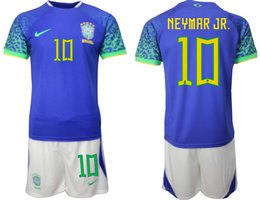 Brazil #10 NEYMAR JR. Away 2022 World Cup National Soccer Jersey