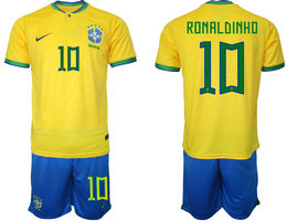 Brazil #10 RONALDINHO Home 2022 World Cup National Soccer Jersey