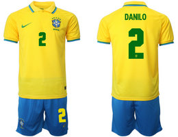 Brazil #2 DANILO Home 2022 World Cup National Soccer Jersey