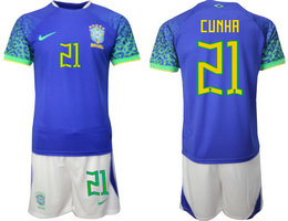 Brazil #21 CUNHA Away2022 World Cup National Soccer Jersey