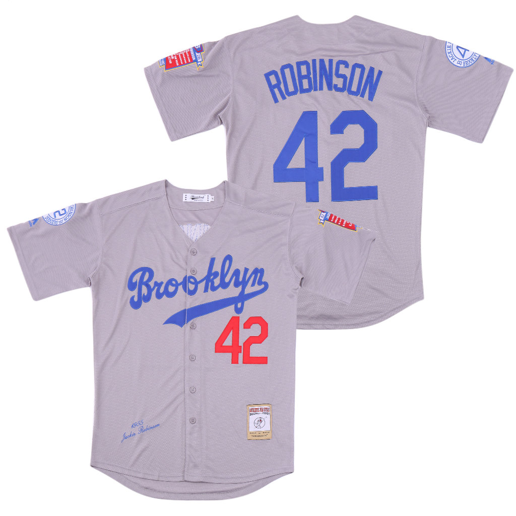 Brooklyn #42 Jackie Robinson Gray honor Throwback Stitched MLB Jersey