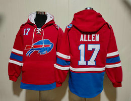 Buffalo Bills #17 Josh Allen Red All Stitched Hooded Sweatshirt