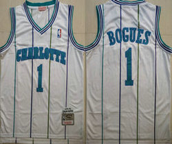 Charlotte Hornets #1 Muggsy Bogues White Mesh 1992-93 Throwback Game Authentic Stitched NBA Jersey