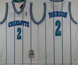 Charlotte Hornets #2 Larry Johnson White Mesh 1992-93 Game Throwback Authentic Stitched NBA Jersey