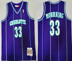 Charlotte Hornets #33 Alonzo Mourning Purple 1994-95 Hardwood Classic Authentic Stitched NBA Jersey
