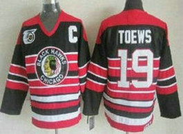 Chicago Blackhawks #19 Jonathan Toews Black Red Throwback With 75TH Patch CCM Authentic Stitched NHL Jersey