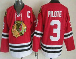 Chicago Blackhawks #3 Pierre Pilote Red New Throwback Authentic Stitched NHL jersey