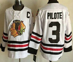 Chicago Blackhawks #3 Pierre Pilote White New Throwback CCM Authentic Stitched NHL jersey