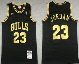 Chicago Bulls #23 Michael Jordan Black Gold 97-98 Final Hardwood Classics Authentic Stitched NBA Jersey