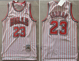 Chicago Bulls #23 Michael Jordan White red stripe Throwback Authentic Stitched NBA jersey
