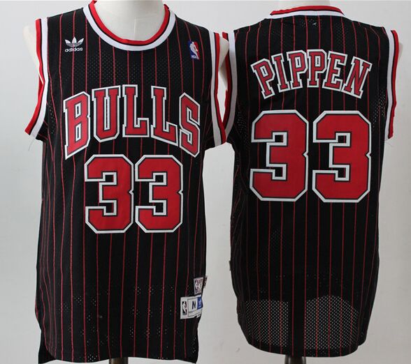 Chicago Bulls #33 Scottie Pippen Black (Red Strip) Stitched NBA Jersey