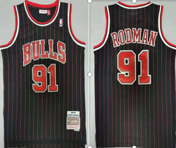 Chicago Bulls #91 Dennis Rodman Black Red stripe 1995-96 Throwback Authentic Stitched NBA jersey