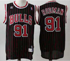 Chicago Bulls #91 Dennis Rodman Black red stripe Authentic Stitched NBA jerseys