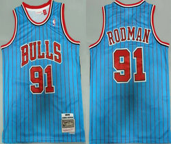 Chicago Bulls #91 Dennis Rodman Blue Red stripe 1995-96 Hardwood Classics Authentic Stitched NBA Jersey