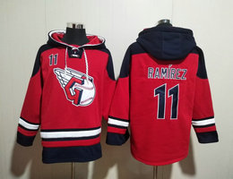 Cleveland Indians #11 Jose Ramirez Red All Stitched Hooded Sweatshirt
