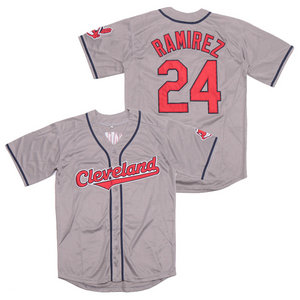 Cleveland Indians #24 Manny Ramirez Gray Throwback Authentic Stitched MLB jersey