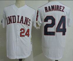 Cleveland Indians #24 Manny Ramirez White Throwback Authentic Stitched MLB Jersey