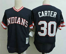 Cleveland Indians #30 Joe Carter Blue Throwback Authentic Stitched MLB jersey
