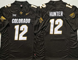 Colorado Buffaloes #12 Travis Hunter Black sleeve with and Big 12 XII Patch Football Stitched Jersey