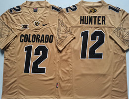 Colorado Buffaloes #12 Travis Hunter Gold With Big 12 XII Patch 2024 F.U.S.E College Football Stitched Jersey