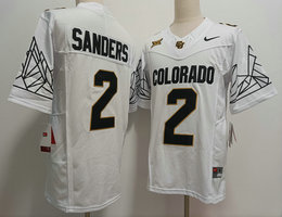 Colorado Buffaloes #2 Shedeur Sanders White black Number With Big 12 XII Patch F.U.S.E College Football Stitched Jersey