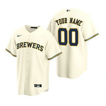 Custom Nike Milwaukee Brewers Cream Game Authentic Stitched MLB Jersey
