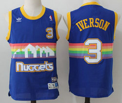 Denver Nuggets #3 Allen Iverson Rainbow Mesh Game Throwback Authentic Stitched NBA Jersey