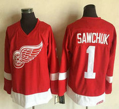 Detroit Red Wings #1 Terry Sawchuk Red Throwback CCM Authentic Stitched NHL Jersey