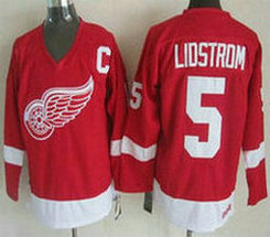 Detroit Red Wings #5 Nicklas Lidstrom Red CCM Throwback Stitched NHL Jersey