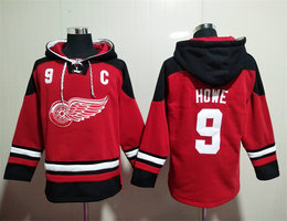 Detroit Red Wings #9 Gordie Howe Red All Stitched Hooded Sweatshirt