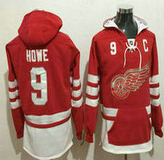 Detroit Red Wings #9 Gordie Howe Red Authentic Stitched NHL Hoodies