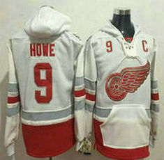 Detroit Red Wings #9 Gordie Howe White Authentic Stitched NHL Hoodies