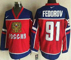 Detroit Red Wings #91 Sergei Fedorov Red Blue Nike Stitched NHL Jersey