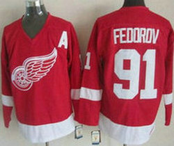 Detroit Red Wings #91 Sergei Fedorov Red CCM Throwback Stitched NHL Jersey